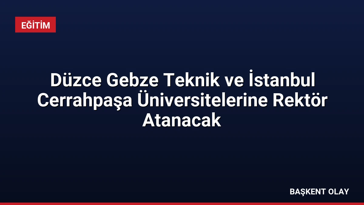 Düzce Gebze Teknik ve İstanbul Cerrahpaşa Üniversitelerine Rektör Atanacak