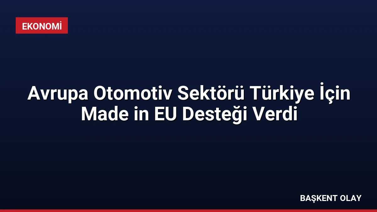 Avrupa Otomotiv Sektörü Türkiye İçin Made in EU Desteği Verdi